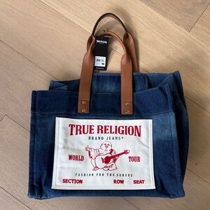 True Religion Denim Tote with Brown Handles